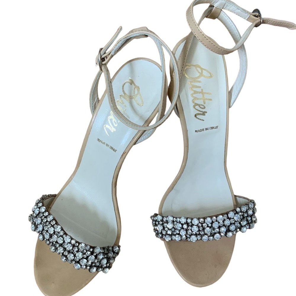 Butter Brand Italian Made Neutral Rhinestone Embellished Strappy Sandal … - Picture 7 of 8
